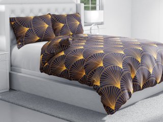 Bavlnené posteľné obliečky Sandra SA-504 Oranžové vejáre na tmavo modrom - detail 1 - Biante.sk