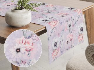 Dekoračný behúň na stôl PML-068 Ružové kvety na sivofialovom - Biante.sk