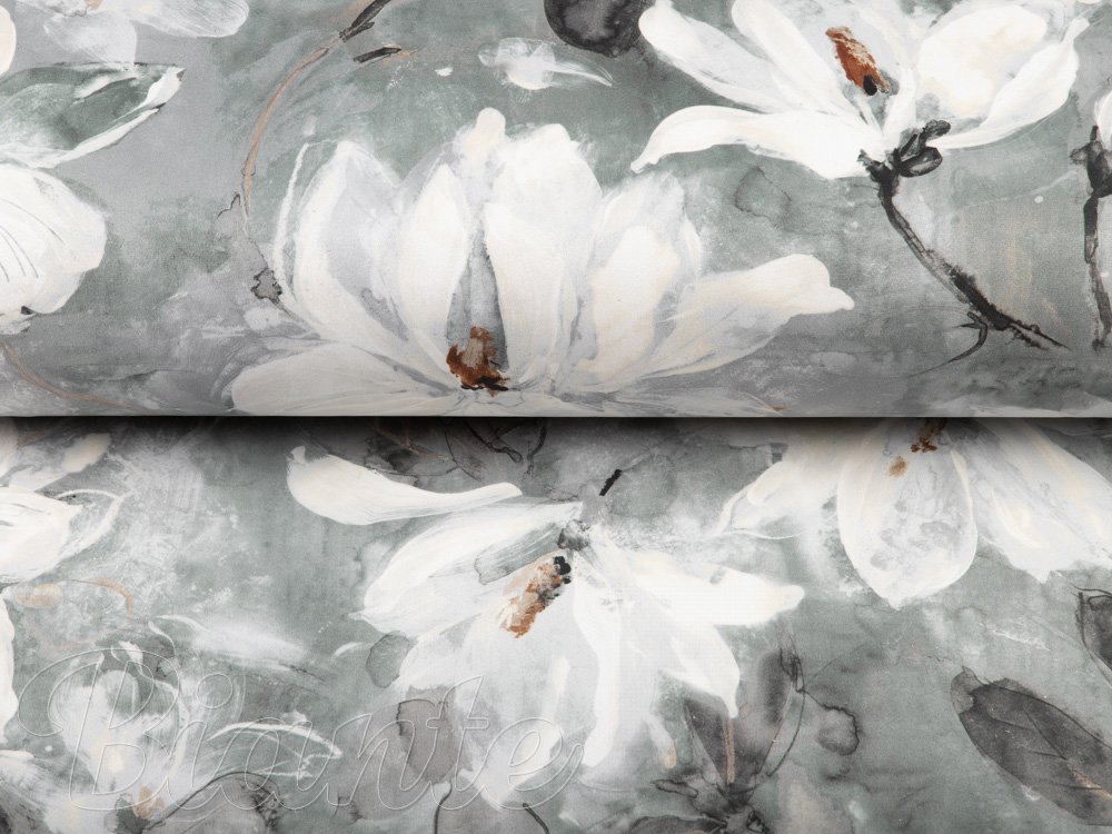 Zamatová látka Tamara TMR-016 Designové kvetiny na sivozelenom - šírka 155 cm - detail 3 - Biante.sk