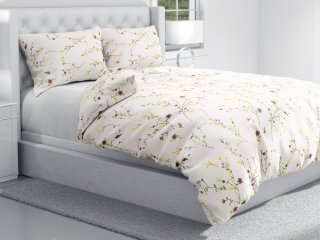 Bavlnené posteľné obliečky Sandra SA-496 Žlté a hnedofialové lúčne kvietky na krémovom - detail 1 - Biante.sk