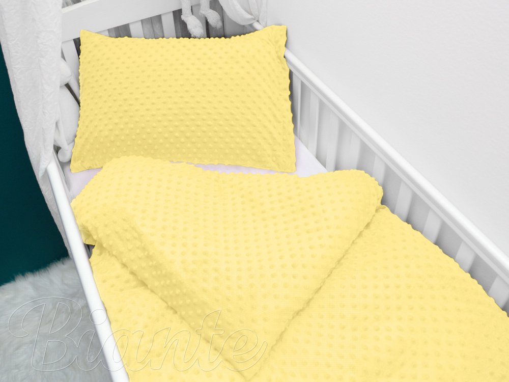Detské posteľné obliečky do postieľky Minky 3D bodky MKP-021 Citrónovo žlté - Rozmer posteľných obliečok: Do postieľky 90x120 a 40x60 cm