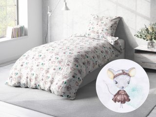 Detské bavlnené posteľné obliečky Sandra SA-372 Myšky a konvičky na bielom - Biante.sk