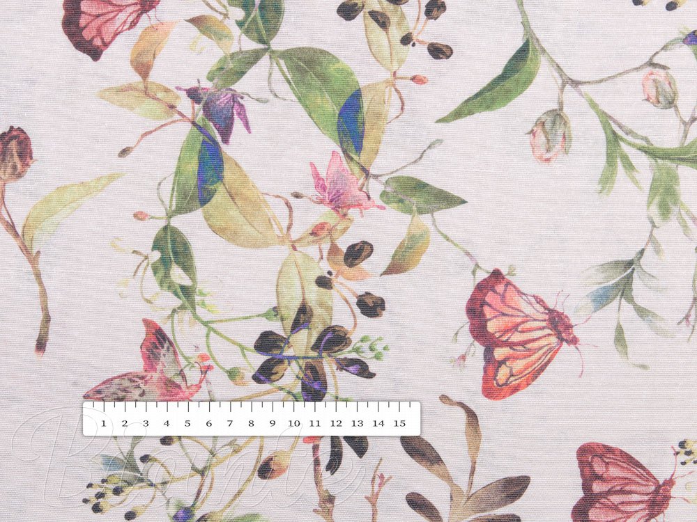 Dekoračná látka Leona LN-143 Kvety a motýle na béžovom - šírka 140 cm - detail 3 - Biante.sk