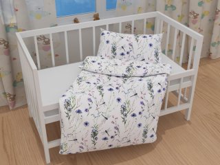 Detské bavlnené posteľné obliečky do postieľky Sandra SA-429 Lúčne kvietky s vážkami - detail 1 - Biante.sk