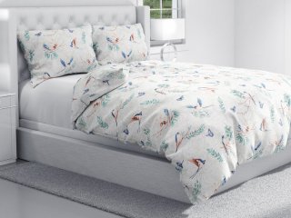 Bavlnené posteľné obliečky Sandra SA-471 Lastovičky s motýlikmi na svetlo sivom ornamente - detail 1 - Biante.sk