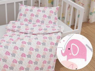 Detské bavlnené posteľné obliečky do postieľky Sandra SA-279 Ružové sloníky - Biante.sk
