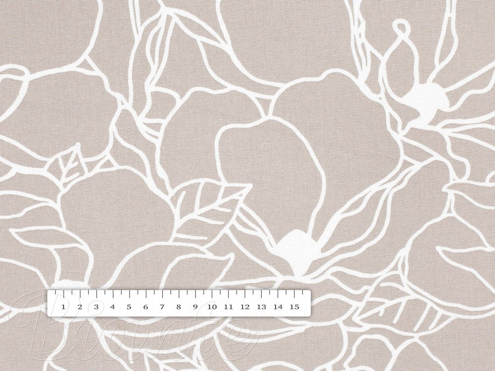 Bavlnená látka/plátno Sandra SA-270 Biele designové kvety na béžovom - šírka 145 cm - detail 2 - Biante.sk