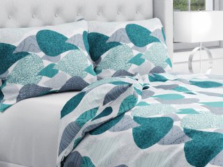 Bavlnené posteľné obliečky Sandra SA-444 Sivo-petrolejové kvapky s ornamentami - Biante.sk