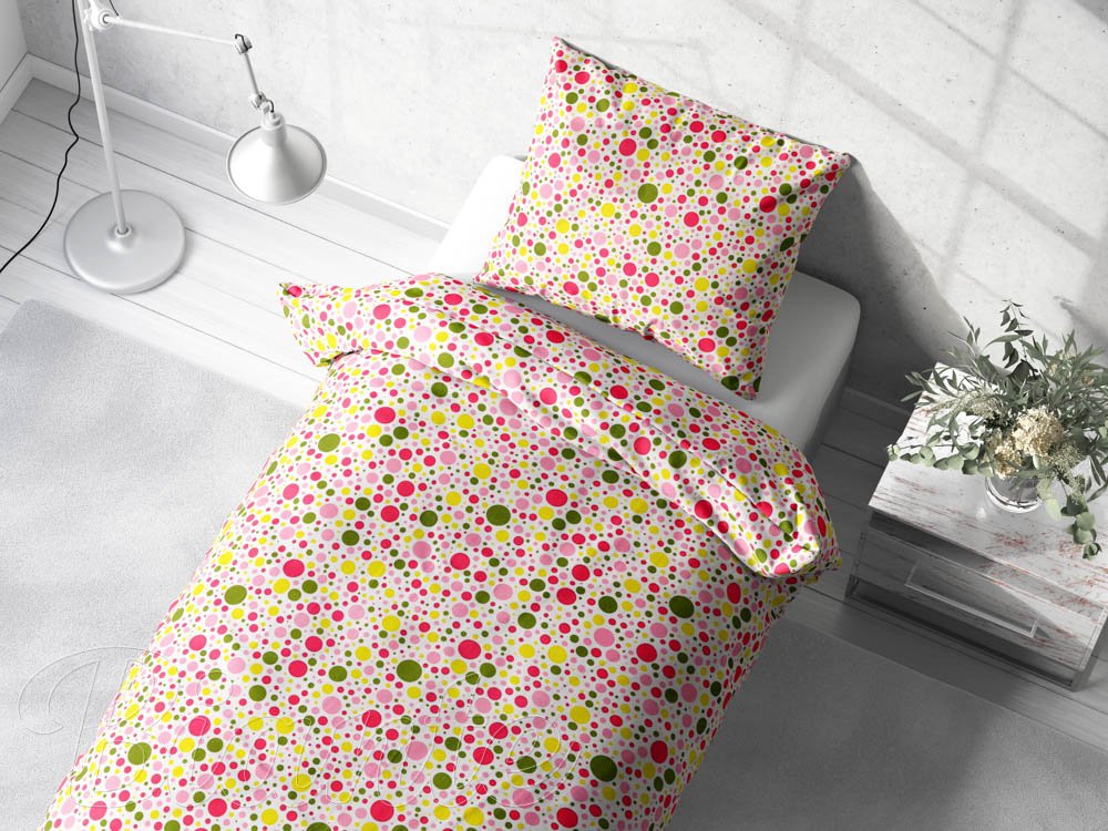 Bavlnené posteľné obliečky Sandra SA-209 Ružové a žlté bodky na bielom - detail 3 - Biante.sk