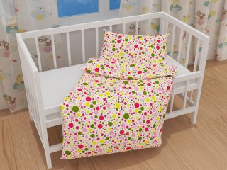 Detské bavlnené posteľné obliečky do postieľky Sandra SA-209 Ružové a žlté bodky na bielom - detail 1 - Biante.sk