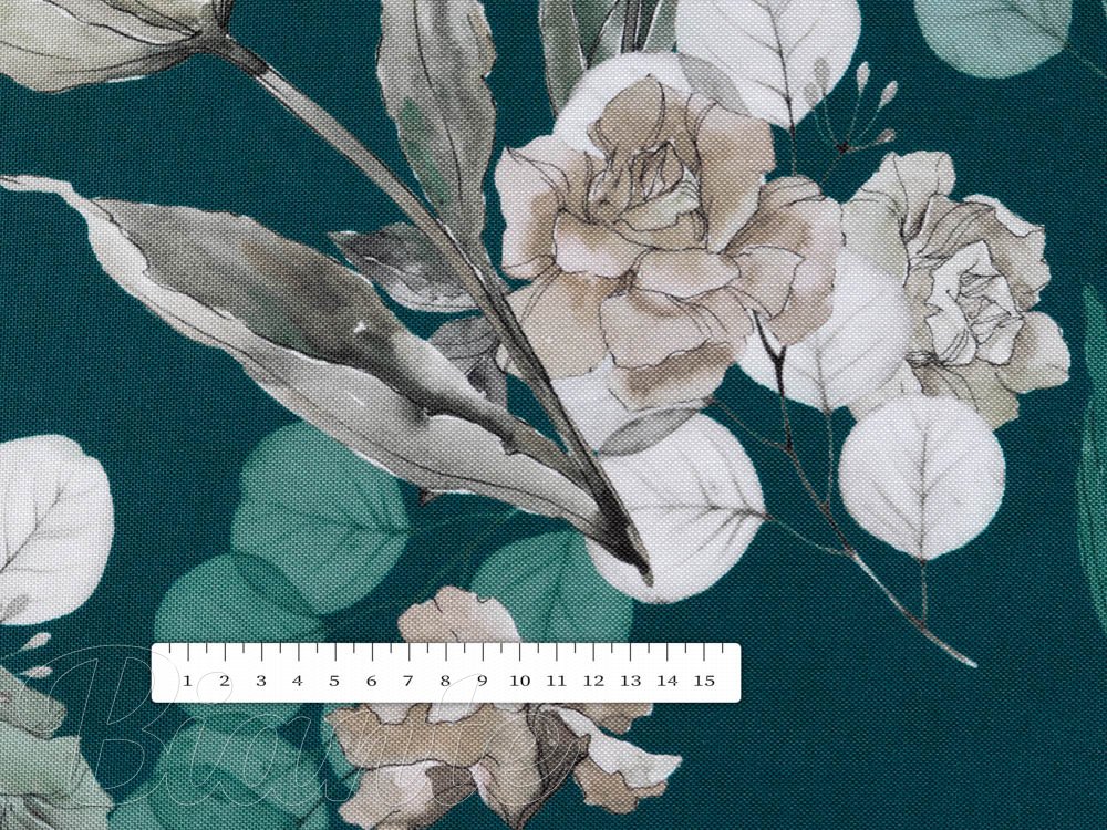 Teflonová látka na ubrusy TF-058 Květy s eukalyptem na tmavě zeleném - šířka 155 cm - detail 7 - Biante.cz