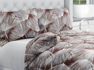 Bavlnené posteľné obliečky Sandra SA-499 Biele abstraktné páperie na hnedom - Biante.sk
