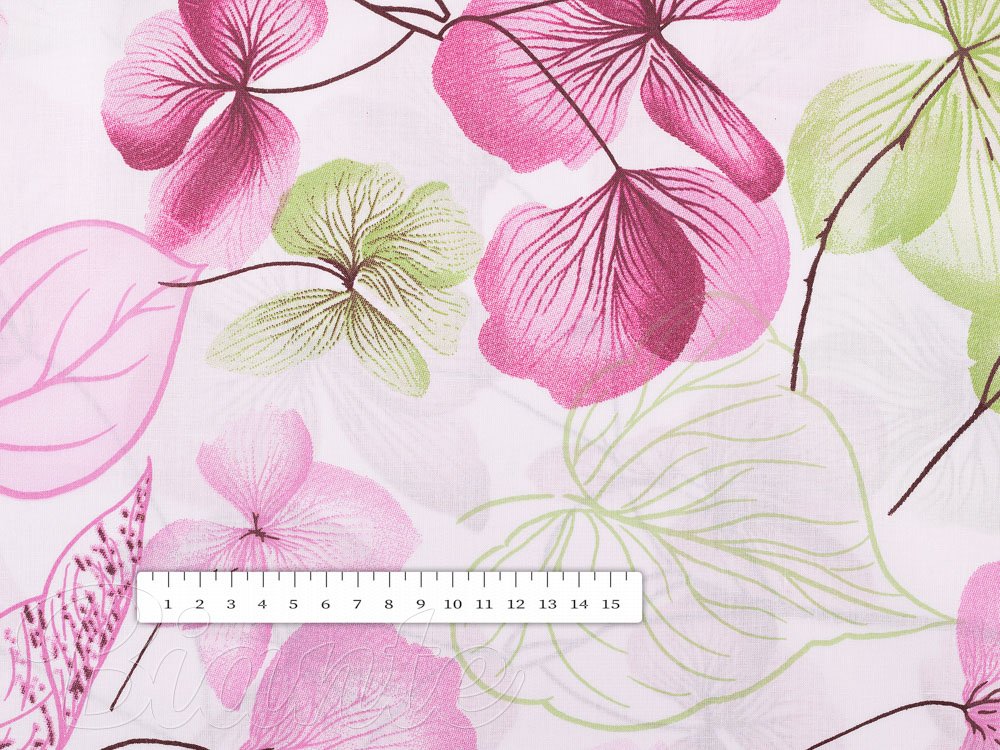 Bavlnená látka/plátno Sandra SA-366 Ružovo-zelené kvety na bielom - šírka 150 cm - detail 3 - Biante.sk