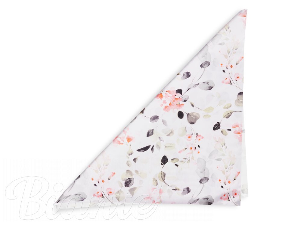 Bavlněný šátek Sandra SA-288 Eukalyptus s růžovými květy na bílém - detail 1 - Biante.cz