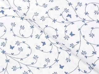 Bavlnená látka/plátno Sandra SA-051 Drobné modré kvietky a motýliky na bielom - šírka 140 cm - detail 1 - Biante.sk