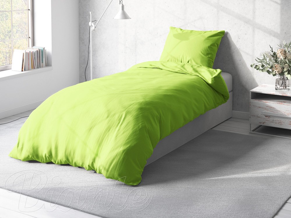 Bavlnené jednofarebné posteľné obliečky Moni MO-017 Žiarivo zelené - detail 2 - Biante.sk