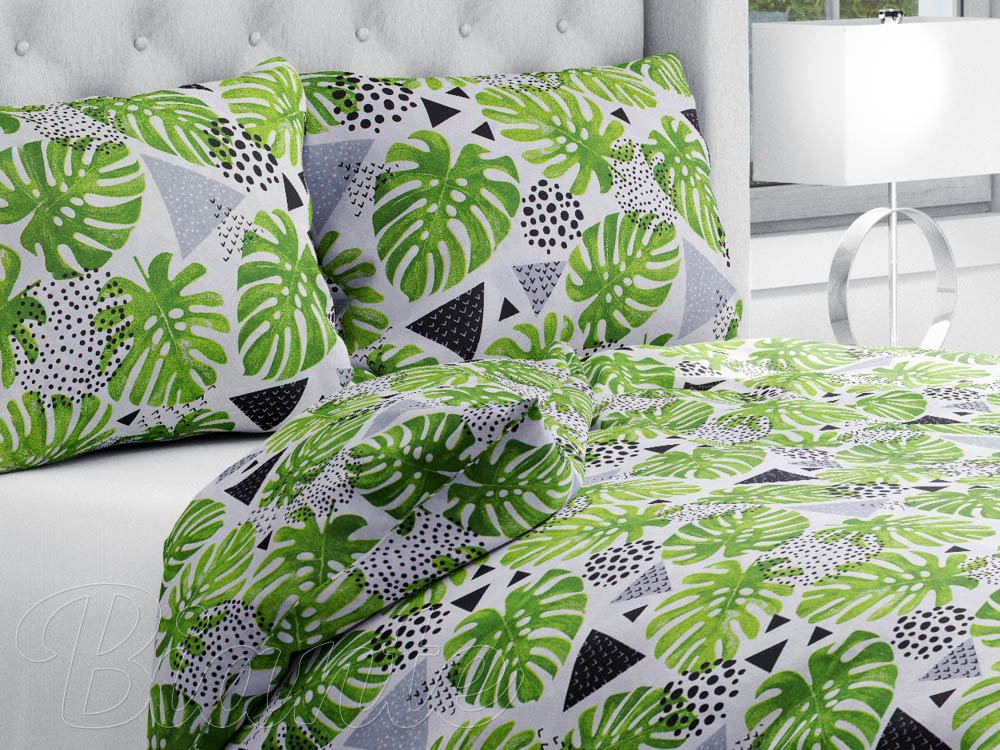 Bavlnené posteľné obliečky Sandra SA-175 Zelené listy Monstera - Biante.sk