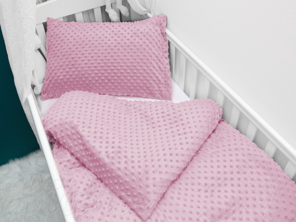Detské posteľné obliečky do postieľky Minky 3D bodky MKP-049 Svetlo fialovoružové - Rozmer posteľných obliečok: Do postieľky 90x140 a 50x70 cm