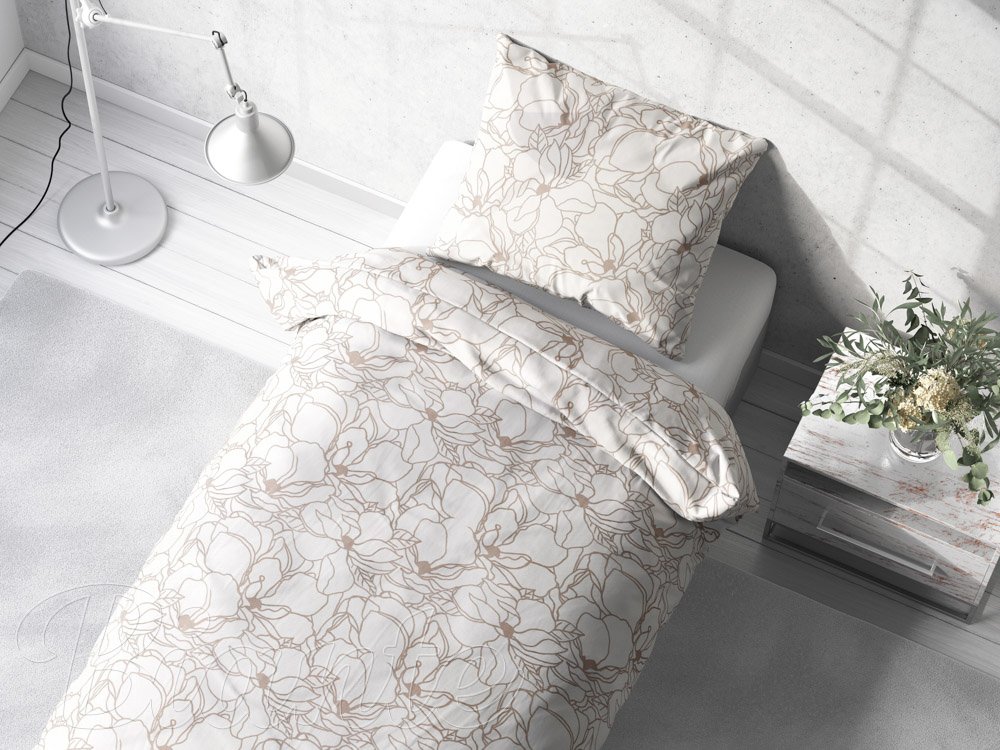 Bavlnené posteľné obliečky Sandra SA-268 Béžové designové kvety na bielom - detail 3 - Biante.sk