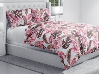 Bavlnené posteľné obliečky Sandra SA-227 Hnedé a staroružové tropické listy na bielom - detail 1 - Biante.sk