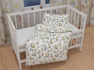 Detské bavlnené posteľné obliečky do postieľky Sandra SA-459 Lesné zvieratká na bielom - detail 1 - Biante.sk