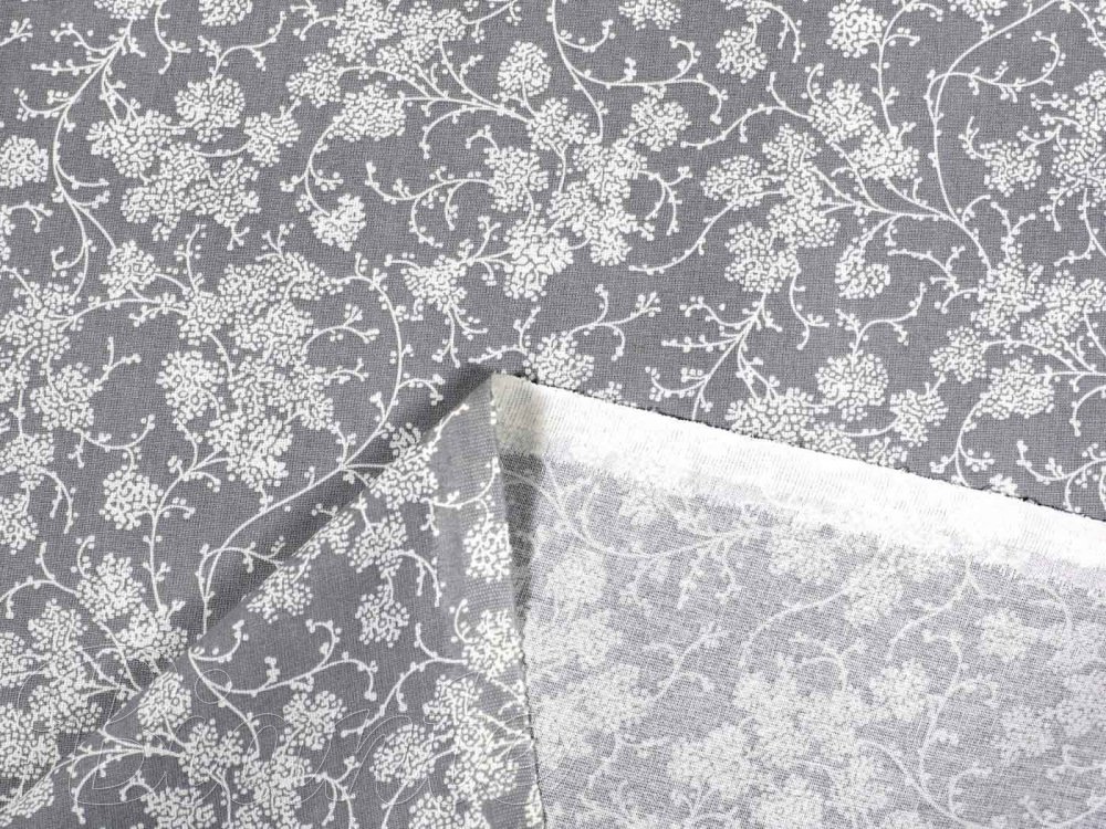 Bavlnená látka/plátno Sandra SA-092 Popínavé kvety na sivom - šírka 145 cm - detail 3 - Biante.sk