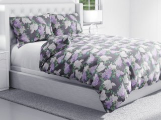 Bavlnené posteľné obliečky Sandra SA-384 Kvety orgovánu na sivom - detail 1 - Biante.sk
