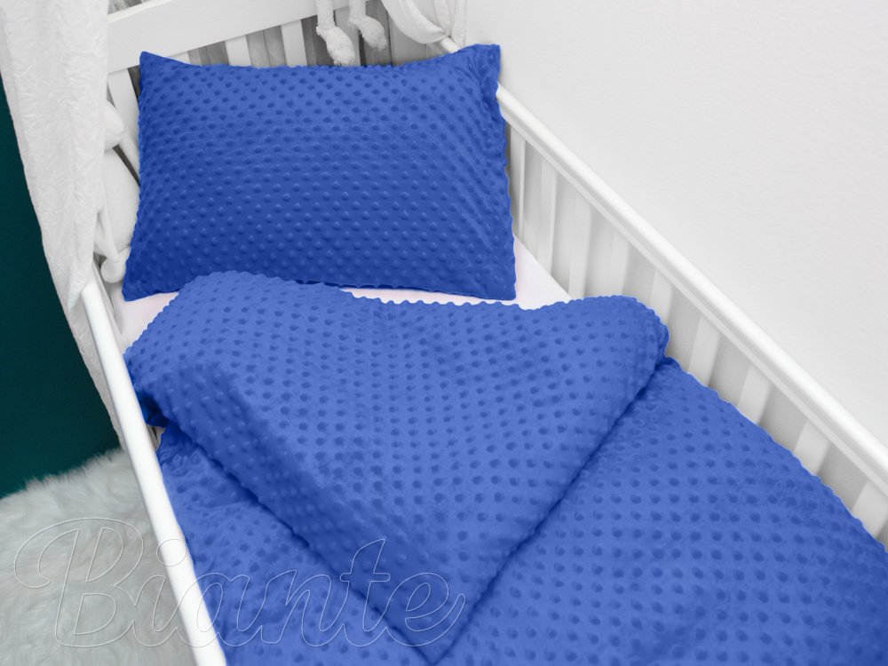 Detské posteľné obliečky do postieľky Minky 3D bodky MKP-001 Modré - Rozmer posteľných obliečok: Do postieľky 90x140 a 50x70 cm