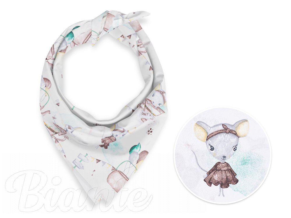Dětský bavlněný šátek Sandra SA-372 Myšky a konvičky na bílém - Rozměr šátku: 45 x 45 cm