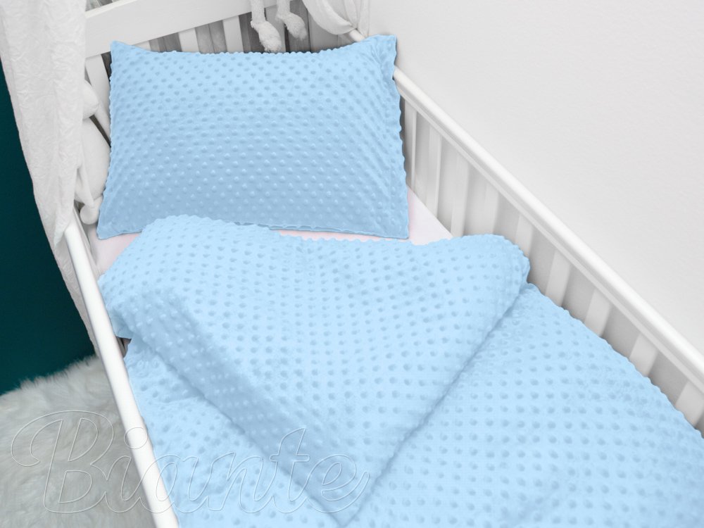 Detské posteľné obliečky do postieľky Minky 3D bodky MKP-008 Nebeské modré - Biante.sk