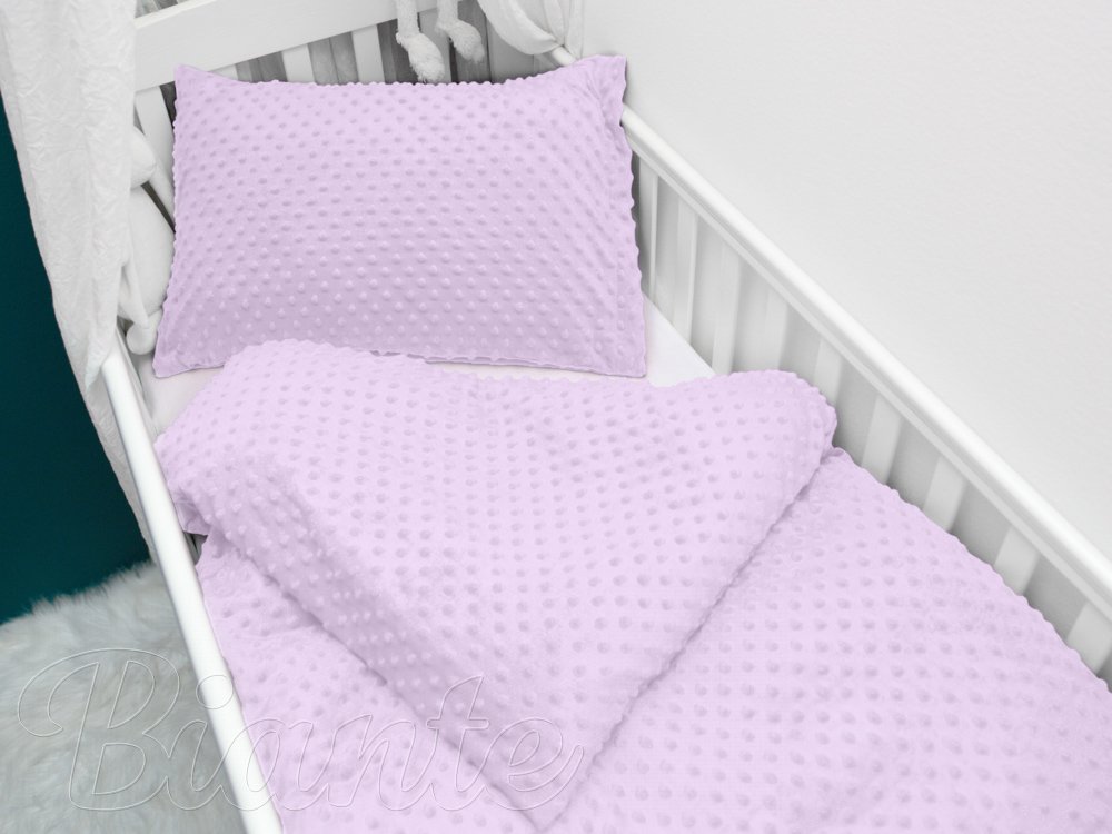 Detské posteľné obliečky do postieľky Minky 3D bodky MKP-002 Fialové lila - Rozmer posteľných obliečok: Do postieľky 90x120 a 40x60 cm