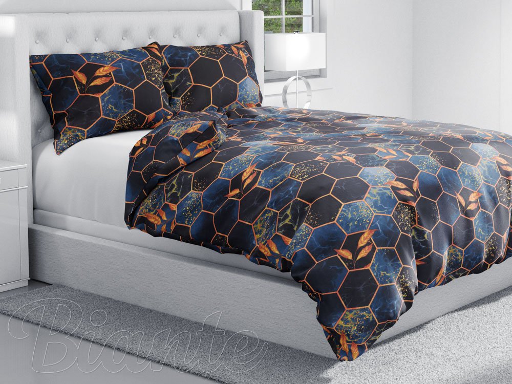 Bavlnené posteľné obliečky Sandra SA-232 Tmavo modré hexagóny - detail 1 - Biante.sk