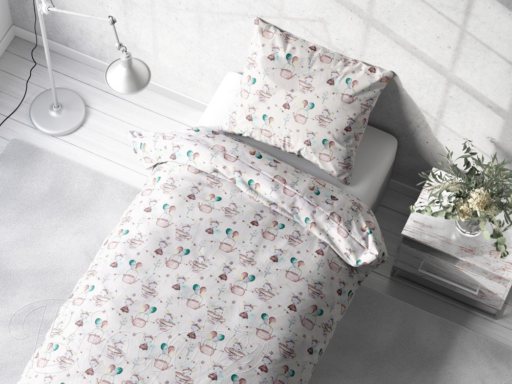 Detské bavlnené posteľné obliečky Sandra SA-372 Myšky a konvičky na bielom - detail 1 - Biante.sk