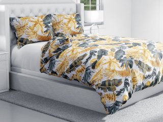 Bavlnené posteľné obliečky Sandra SA-388 Sivozelené a zlaté tropické listy na bielom - detail 1 - Biante.sk