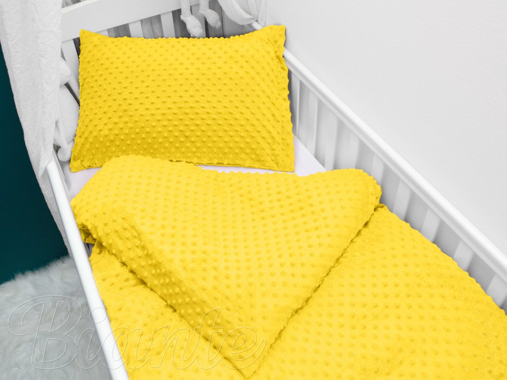 Detské posteľné obliečky do postieľky Minky 3D bodky MKP-015 Sýto žlté - Rozmer posteľných obliečok: Do postieľky 90x140 a 40x60 cm