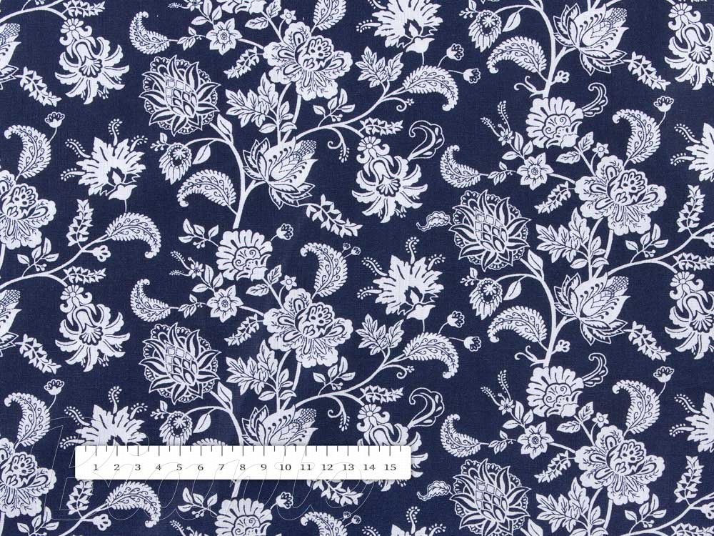 Bavlnená látka/plátno Sandra SA-263 Kvetinový vzor na modrom - šírka 140 cm - detail 2 - Biante.sk