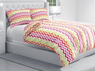 Bavlnené posteľné obliečky Sandra SA-379 Žlto-ružovo-červené cik-cak pásiky - detail 1 - Biante.sk
