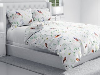Bavlnené posteľné obliečky Sandra SA-392 Lúčne kvietky s vtáčikmi - detail 1 - Biante.sk