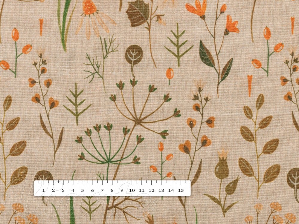 Dekoračná látka PML-070 Jesenné rastliny na svetlo hnedom - šírka 150 cm - detail 5 - Biante.sk