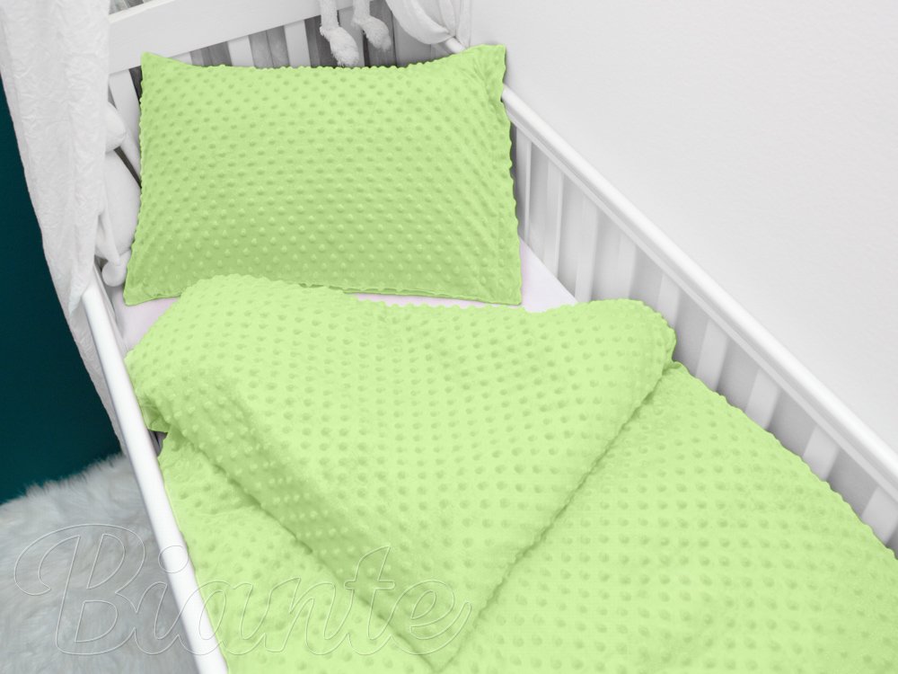 Detské posteľné obliečky do postieľky Minky 3D bodky MKP-005 Pastelové svetlo zelené - Rozmer posteľných obliečok: Do postieľky 90x140 a 50x70 cm