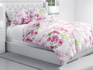 Bavlnené posteľné obliečky Sandra SA-366 Ružovo-zelené kvety na bielom - detail 1 - Biante.sk
