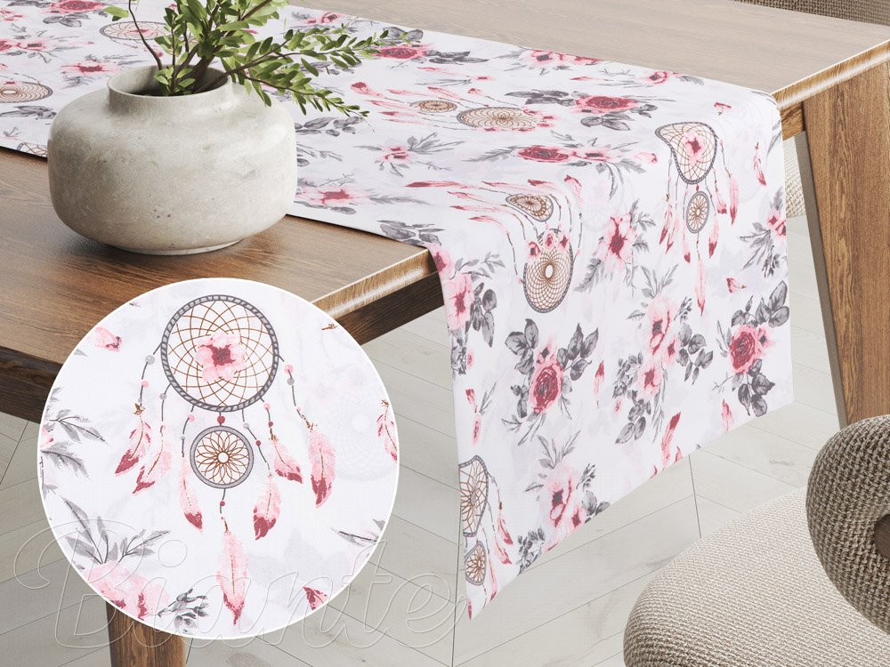 Bavlnený behúň na stôl Sandra SA-179 Ružové lapače a ruže - Biante.sk