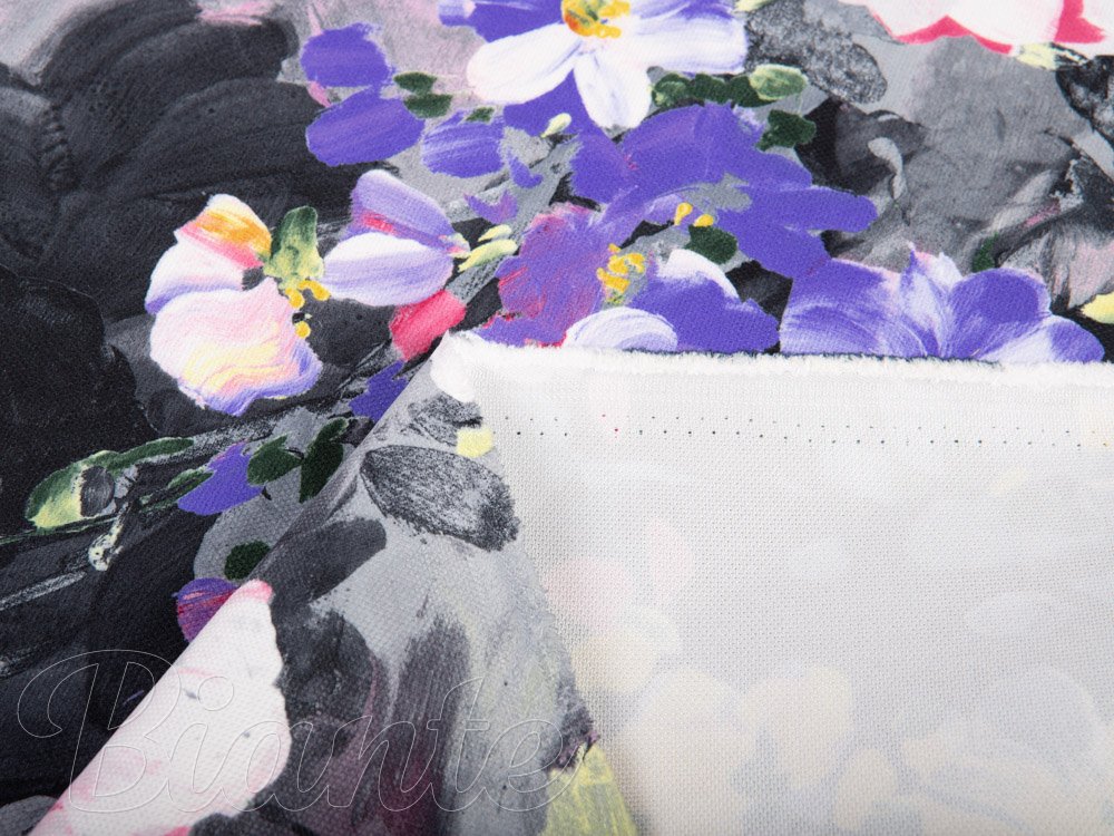 Dekoračná látka PM-020 Maľované kvety na sivom - šírka 150 cm - detail 6 - Biante.sk
