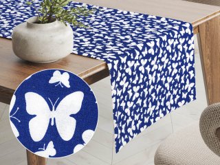 Bavlnený behúň na stôl Sandra SA-376 Biele motýliky na modrom - Biante.sk