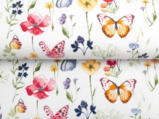 PVC ubrus Jarní květiny s motýlky na bílém PV-097 - metráž š. 140 cm - detail 1 - Biante.cz