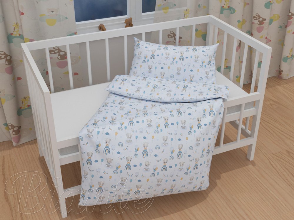 Detské bavlnené posteľné obliečky do postieľky Sandra SA-463 Medvedíky s balónikmi na svetlo modrom - detail 1 - Biante.sk