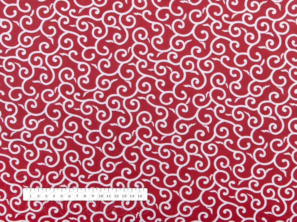 Bavlněná látka/plátno Sandra SA-259 Ornamenty na rubínově červeném - šířka 140 cm - detail 2 - Biante.cz