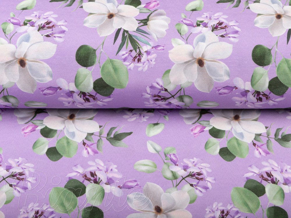 Dekoračná látka PML-044 Kvety magnólie na fialovom - šírka 150 cm - detail 2 - Biante.sk