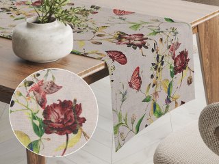 Dekoračný behúň na stôl PML-083 Kvety a motýle na béžovom - Biante.sk
