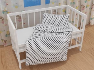 Detské bavlnené posteľné obliečky do postieľky Sandra SA-286 Sivé bodky na bielom - detail 1 - Biante.sk